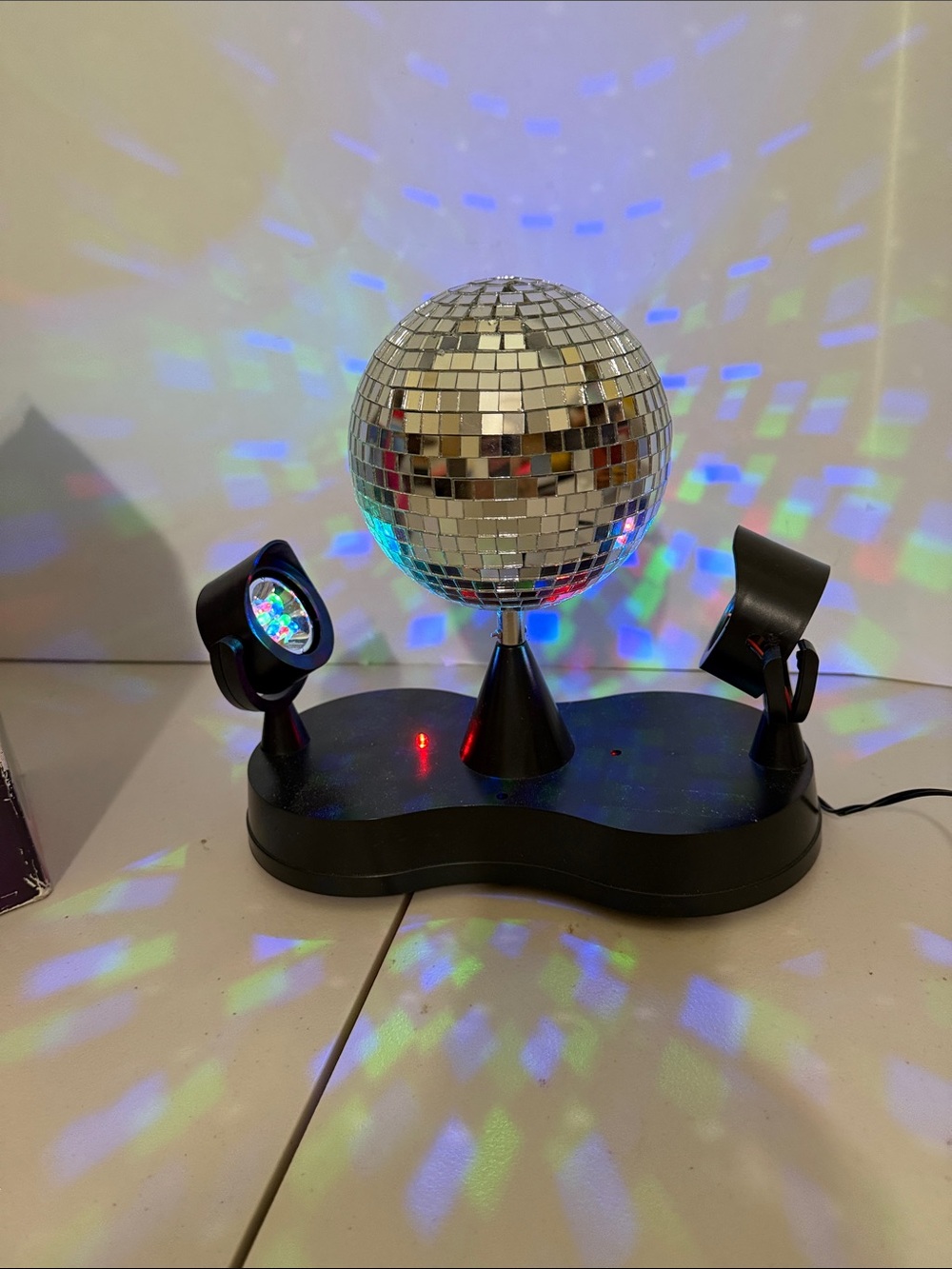 Silver Mirror Disco Ball Party Light with Black Stand